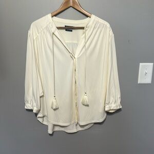 Biltmore, Ivory Blouse, Silky-Feel, Tassel Ties at Neckline, Size Large, EUC!